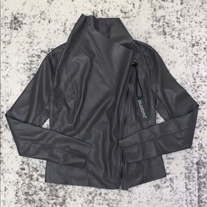 Onto the Next Faux Leather Drape Front Jacket